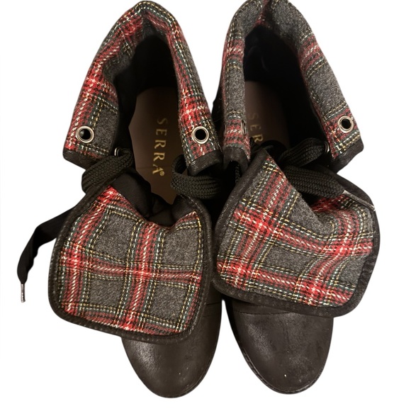 Serra Tartan Plaid & Black Chunky Boots Women's Sz 8 Grunge Indie 90s Casual - Picture 7 of 10